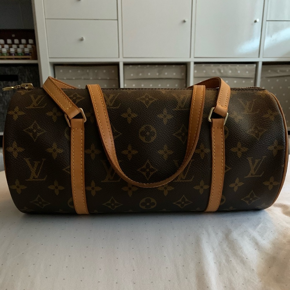 Louis Vuitton Monogram Canvas Brown Tan Barrel Bag
